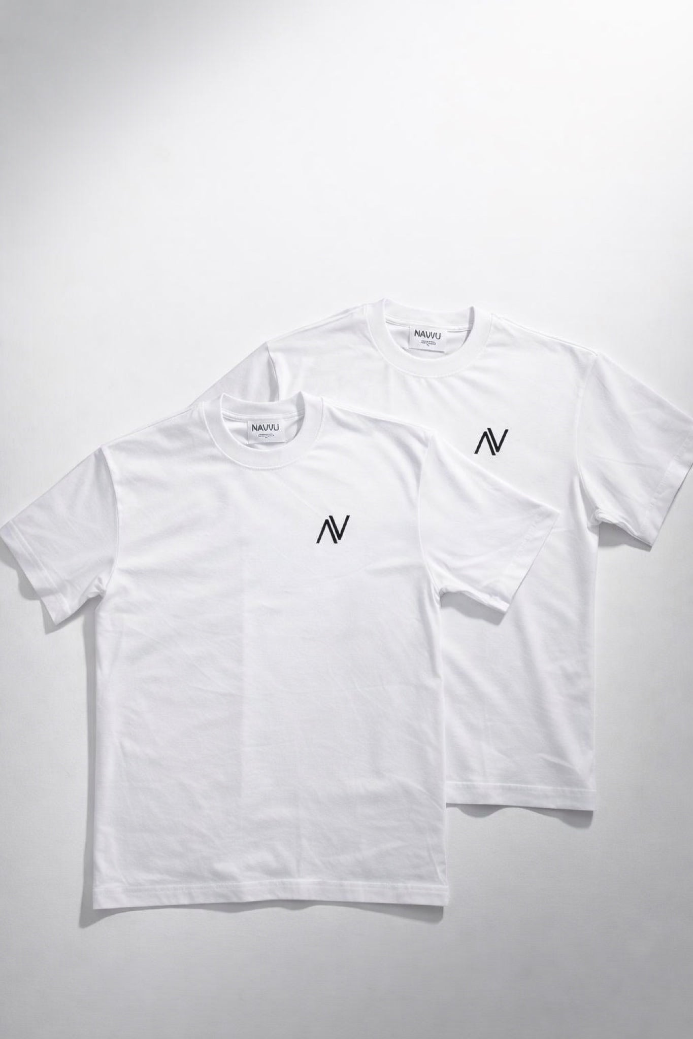 White cotton crewneck t-shirt 2 pack with embroidered logo front view, soft premium everyday tees